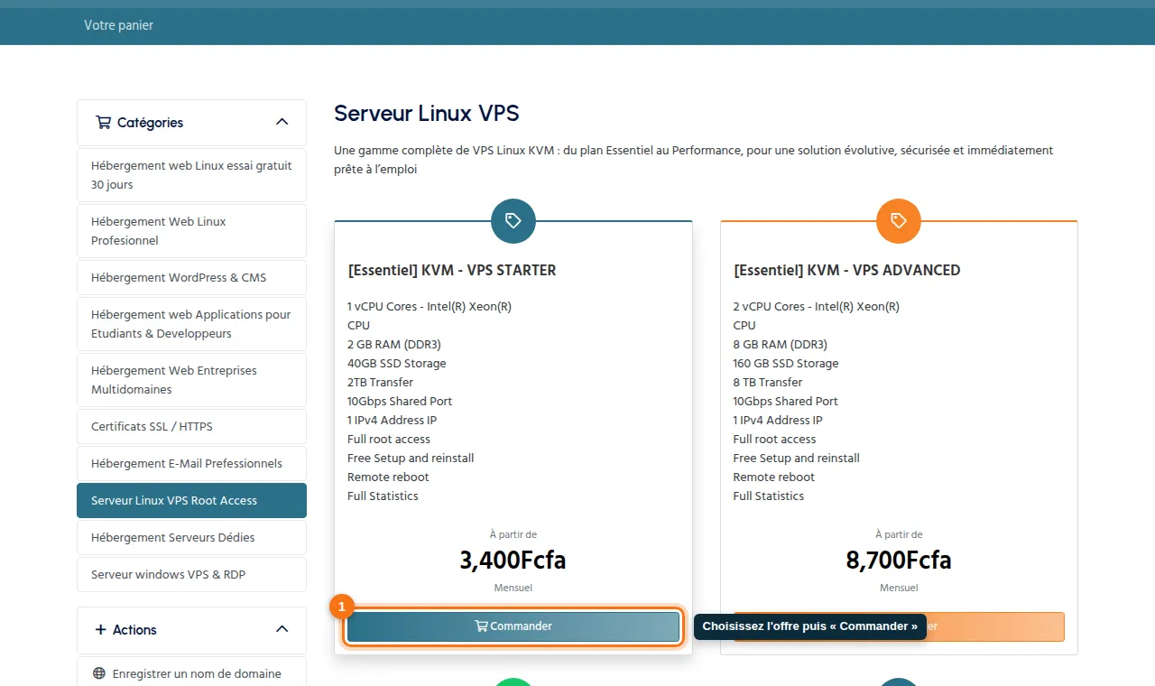 Commander votre VPS en ligne